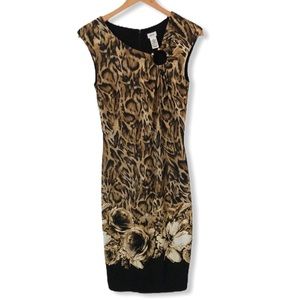 Cache Animal Print Floral Sleeveless Midi Dress